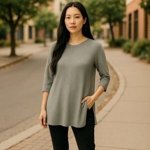 NEW Joan Vass NY SZ M Womens Stretch Knit Tunic Top/Dress Soft Comfy Black Gray